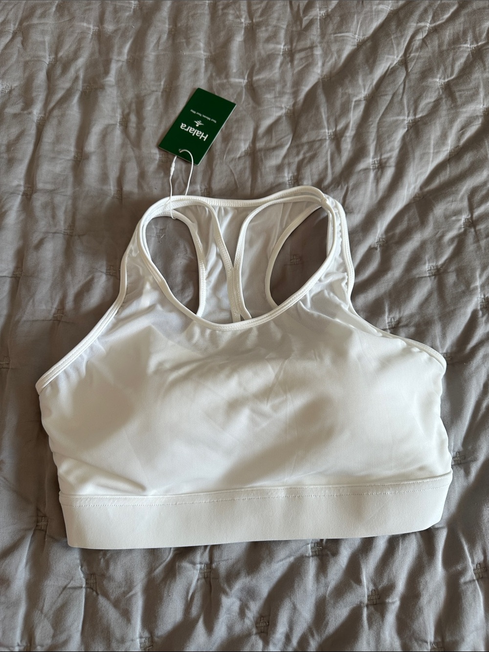 HALARA White High-Neck Racerback Sports Bra